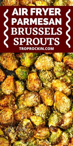 air fryer parmesan brussel sprouts with text overlay