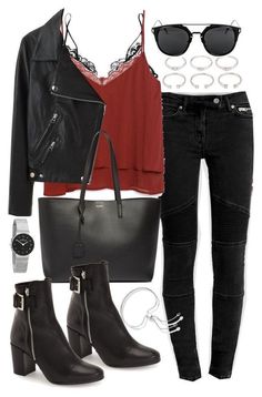 Outfit Chic, Leather Jacket Outfits, Clothing Jeans, Outfit Jeans, Looks Black, Monica Vinader, Business Outfit, Blood Red, Jewelry Women