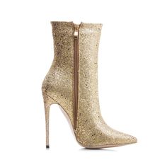 Shop Golden Glitter Stiletto High Heels Sock Boots Stretch Elastic Dress Ankle Booties color Golden for Anniversary, Party, Work with worldwide Free shipping & Free return. Glitter Boots With Pointed Toe For Party, Glitter Pointed Toe Party Boots, Party Glitter Boots With Pointed Toe, Gold High Ankle Party Boots, Gold High Ankle Boots For Party, Sparkling Fitted Boots For Party, Ankle-high Heels For Party, Fitted Sparkling Boots For Party, Glamorous Glitter Heels For Winter