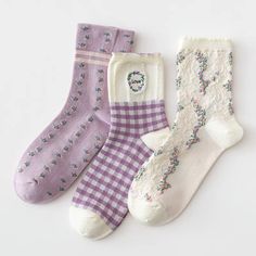 Floral Love Sock Set (White/Purple) – Megoosta Fashion Purple Gingham, Sock Set, Shades Of Purple, Gingham, Socks, Purple, Floral, White