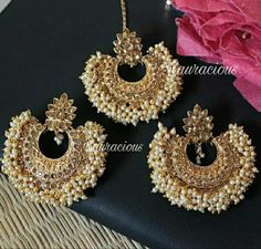 Luxury Bridal Earrings For Diwali, Bollywood Style Pearl Jhumkas For Diwali, Bollywood Pearl Jhumkas For Diwali, Luxury Hand-set Bridal Earrings For Diwali, Diwali Pearl Drop Jhumkas, Head Jewellery, Desi Jewelry, Wedding Jewellery Designs