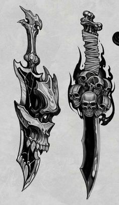 Dragon Skull Tattoo, Skull And Dagger Tattoo, Dagger Tattoo Ideas, Dagger Tattoo Design, Evil Skull Tattoo, Knife Tattoo, Skull Sleeve Tattoos, Skull Art Drawing