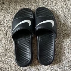 Nwot Black Nike Slides Comfortable Black Low-top Sandals, Nike Black Low-top Sandals, Nike Black Sneakers For Summer, Black Nike Sneakers For Summer, Nike Black Slides For Spring, Black Nike Slides, Nike Slides, Street Fashion Men Streetwear, Guys Clothing Styles