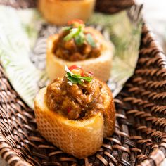 some food is sitting in a wicker basket