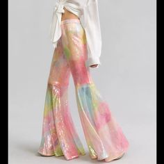 Hutch Rainbow Sequin Flare Pants Size 16 Nwt - They Have Been Tried On And Are Missing Some Sequins And Have Light Snagging Sequin Flare Pants, Statement Pants, Rainbow Outfit, 50 Fashion, Hutch, New Yorker, Eras Tour, Flare Pants, Bell Bottoms