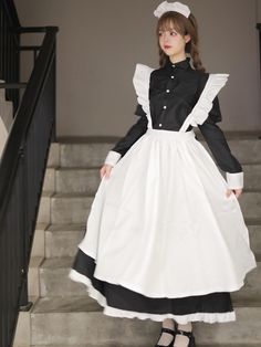 Women's Cafe Maid Dress Cross-Dressing
Features：

 	Product ID:DS0384
 	Material:Polyester
 	Season:Spring,Summer,Autumn,Winter
 	Color:Black

Size Chat： Cafe Dress, Cosplay Cute, Maid Cosplay, Maid Outfit, Maid Dress, Apron Dress, Black N White Dress, 가을 패션, Lolita Dress