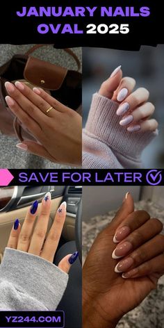 2025 Nail Trends Design, Nail Ideas For January, Nail Designs February, Oval Nail Ideas, Nails Oval Shape, Christmas Mani, Winter Nail Art Ideas, Nails January, Oval Nails Designs