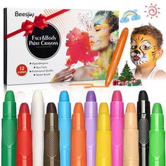 PRICES MAY VARY. CREATIVE DIY: We provide pencils in 12 colors to suit your face and body design, make your face and body more colorful. What's more, it's a great teaching tool for children's creativity and color differentiation. SAFE AND HEALTHY: Made from safe, skin-friendly ingredients, our paint pens are very safe for children and can be used by pregnant women. To be completely safe, please do an allergy test on your hands before use. VERY EASY TO CLEAN: The crayon color is easily washed off Halloween Party Craft, Glitter Tattoo Kit, Halloween Party Treats, Face Paint Kit, Belly Painting, Pen Kits, Spooky Decor, Themed Crafts, Manicure Y Pedicure