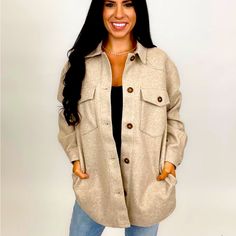 This Is A New Shacket It’s Super Classy And The Material Is Amazing Quality It’s Very Structured And Won’t Wrinkle Easily. True Size Large Or Medium Can Wear This For A Cute Oversize Look. This Is Defiantly A Piece You Can Dress Up Or Casual Days Winter Tops With Pockets For Day Out, Long Sleeveless Cardigan, Chunky Sweater Cardigan, Burgundy Cardigan, Black And White Cardigans, Sweater Duster, Cropped Cardigan Sweater, Chunky Cardigan, Cream Sweater