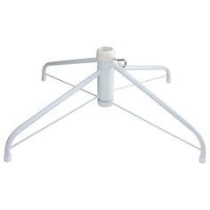 a white table with a metal base and two handles on the top, against a white background