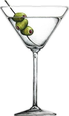 a drawing of a martini with olives in it