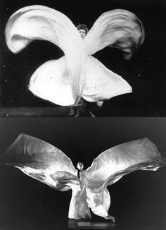 two photographs of the same object in black and white, one with an open wing