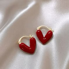 #red #heart #gold #accessories #fashion #outfits #earrings #coquette #girlpower #girly #girlystuff #lana Work Accessories, Heart Hoop Earrings, Heart Dangle Earrings, Heart Shaped Earrings