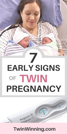 a woman laying in bed with her baby and the words 7 early signs of twin pregnancy