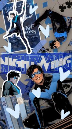 the cover to nightwing vol 1, featuring an image of two men in black and blue