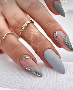 Light Gray Nails, Grey Nail Art, Grey Nail, Grey Nail Designs, Her Nails, Almond Acrylic Nails