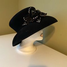 Beautiful Hat With Rhinestones And Flower Embellishment. Never Worn.See Pics And Please Take Time To Look At All Of The Hats In My Collection. Elegant Embellished Hats For Formal Occasions, Formal Fitted Embellished Hat, Elegant Embellished Party Hats, Elegant Embellished Formal Hats, Embellished Evening Hats, Elegant Embellished Hats With Curved Brim, Elegant Embellished Hat With Curved Brim, Embellished Fitted Party Hat, Black Church Dress