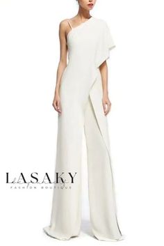 Lasaky - One-Shoulder Womens Casual Jumpsuit Dress White Off-shoulder Evening Jumpsuits And Rompers, White Off-shoulder Jumpsuits And Rompers For Evening, White Off-shoulder Jumpsuit For Party, One Shoulder Summer Formal Jumpsuits And Rompers, One-shoulder Cocktail Jumpsuit For Summer, One-shoulder Summer Cocktail Jumpsuit, Formal One-shoulder Jumpsuits And Rompers For Summer, One Shoulder Jumpsuits And Rompers For Summer Formal, White Fitted One-shoulder Jumpsuit