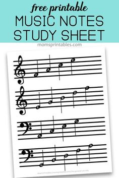 sheet music notes with the words free printable music notes study sheet on top and bottom