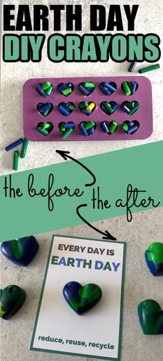 the earth day diy crayons are being used to make heart shaped magnets