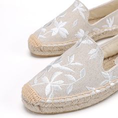 Item Type: Espadrilles Gender: Women Material: Canvas, Cotton Quantity: 2 Print: Embroidery Color: Blue, Beige Package Includes: 1 x Set Size Info: US Size EU Size Length (cm / inch) 3.5 34 22 / 8.66 4 35 22.5 / 8.86 5 36 23 / 9.06 6 37 23.5 / 9.25 7 38 24 / 9.45 8 39 24.5 / 9.65 9 40 25 / 9.84 10 41 25.5 / 10.04 11 42 26 / 10.24 Floral Espadrilles, Elegante Y Chic, Espadrilles Shoes, Flower Shoes, Women's Espadrilles, Casual Flat Shoes, Casual Flats, Perfect Woman, Flat Espadrille