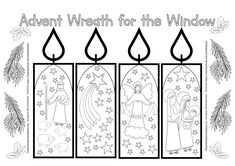 three stained glass windows with christmas decorations and the words,'advent wreath for the window '