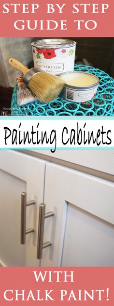 the steps to painting cabinets are shown with text overlay