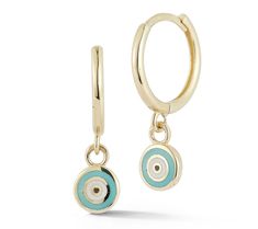 Boasting a vibrant design with a hint of mystical appeal, these 14K gold earrings are accented with round Evil Eye charms. From Luminosa Gold. Yellow Gold Enamel Huggie Jewelry, Small Hoop Yellow Gold Enamel Earrings, Yellow Gold Small Hoop Enamel Earrings, Yellow Gold Enamel Small Hoop Earrings, Yellow Gold Small Hoop Earrings With Enamel, Yellow Gold Enamel Huggie Earrings For Gift, Yellow Gold Enamel Huggie Earrings As Gift, Yellow Gold Enamel Hoop Earrings For Pierced Ears, Yellow Gold Enamel Hoop Earrings