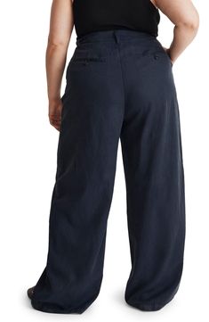 Made of a drapey Tencel® lyocell, cotton and linen blend, these straight-leg pants have sailor-inspired button tabs at the pleated high waist. A cool pick for your back-in-the-office needs. 29" inseam; 23" leg opening; 12" front rise; 14" back rise (size 8)   48% Tencel lyocell, 33% cotton, 19% linen   Tencel lyocell is a sustainably produced fiber made with closed-loop processing   Machine wash, tumble dry   Imported High Waist Linen Bottoms With Button Closure, Linen Bottoms With Button Closure For Work, Linen Casual Chinos For Business Casual, High Waist Linen Wide Leg Pants For Business Casual, Business Casual High Waist Linen Wide Leg Pants, Linen Wide Leg Pants With Pockets For Business Casual, Casual Linen Pants With Button Closure, Business Casual Linen Wide Leg Pants With Welt Pockets, Business Casual Linen Wide Leg Pants With Pockets