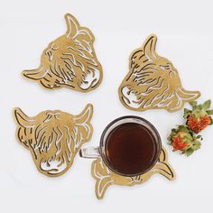 PRICES MAY VARY. Highland cow coasters- A great addition to any farmhouse home, kitchen, and bar. The package contains 4 pcs highland cow shape coasters, which are adorable to add atmosphere when drinking. Friendly to your desk- Scottish cup holders are carved out of pine wood, then laser into the shape of the head of a cattle. These vintage coasters will protect your desk from tea stains or coffee stains. Natural drinking coasters- Each fuzzy cow coaster measures 5*4.5'' with 1/4'' thickness. S Cow Coasters, Coasters Wooden, Vintage Coasters, Scottish Cow, Cow Mug, Cow Gifts, Coffee Staining, Tea Stains, Drink Holder