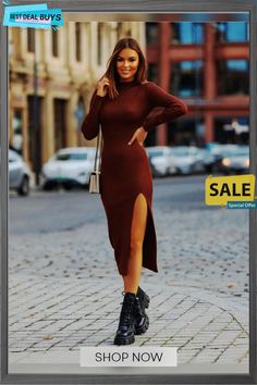 Autumn and Winter Dresses Sexy Round Neck Slim Solid Color Long Sleeve Dresses Long Sleeve Dresses, Sleeve Dresses, Winter Dresses, Autumn And Winter, Round Neck, Dresses With Sleeves, Long Sleeve Dress, Solid Color, Long Sleeve