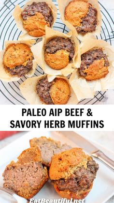 paleo, beef and savory herb muffins on a plate