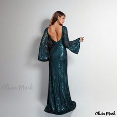 Olivia Mark - Long Sleeve Sequin Embellished Backless Evening Gown Bridesmaid Dress Floor-length Sequin Bridesmaid Evening Dress, Evening Bridesmaid Dress With Sequins, Floor-length, Evening Floor-length Sequin Bridesmaid Dress, Fitted Embellished Sequin Bridesmaid Dress, Fitted Embellished Sequin Dress For Bridesmaids, Embellished Fitted Maxi Dress For Bridesmaid, Glamorous Backless Maxi Bridesmaid Dress, Sequin Maxi Length Bridesmaid Gown, Sequin Bridesmaid Gown Floor-length