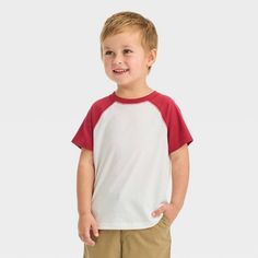 Toddler Boys' Short Sleeve Jersey Knit T-Shirt - Cat & Jack™ Red 18M Boys Ties, Tie Dye Tank Top, Toddler Boy Outfits, Fabric Tape, Pocket Tshirt, Knitted Tshirt, Pair Of Pants, Casual Fits, Toddler Outfits