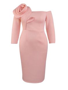 Plus Size Curve Party Dress Bodycon Sheath Dress Plain Midi Dress Long Sleeve Split Off Shoulder Fashion Party Pink Fall Winter Bodycon Sheath Dress For Party Season, Party Season Sheath Bodycon Dress, Dressy Sheath Bodycon Dress For Cocktail, Party Season Sheath Bodycon Midi Dress, Spring Wedding Stretch Bodycon Dress, Pink Fitted Midi Dress With Straight Neckline, Fitted Bodycon Dress With Straight Neckline For Party, Feminine Bodycon Dress For Party, Spring Evening Sheath Bodycon Dress