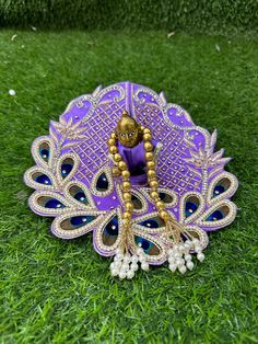 Very beautiful 3 piece laddu Gopal poshak  in purple colour Available for  Size 2 - dress diameter is 6 inches  Size 4 - dress diameter is 8 inches  Size 6 - dress diameter is 12 inches  Quality guaranteed  From land of Krishna, Mathura Purple Traditional Drape With Gota Work, Purple Traditional Wear With Dori Work, Traditional Purple Wear With Dori Work, Traditional Purple Sets For Diwali, Purple Traditional Wear For Puja And Eid, Traditional Purple Choli With Dori Work, Traditional Purple Set For Diwali, Purple Traditional Wear With Dori Work For Festivals, Traditional Purple Lehenga With Dori Work