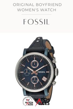 Fossil ES4113 Original Boyfriend Women's Watch by Watch Aces | Discover Top Brands at Exclusive Prices! | based in The United States | Shop Today. Embrace timeless elegance with the Fossil Original Boyfriend Chronograph Blue Dial Ladies Watch. Featuring a sophisticated blend of classic design and modern functionality, this watch is perfect for the confident woman who values style and precision. Shop Now. blue dial ladies watch, fossil chronograph watch, fossil womens watch, black womens watch Blue Watch With Metal Rectangular Dial, Blue Timeless Watch With Leather Strap, Modern Blue Watch With Leather Strap, Modern Blue Watches With Leather Strap, Adjustable Chronograph Watch With Round Dial, Round Dial Watch With Analog Display, Blue Analog Watch Accessories With Round Dial, Blue Timeless Analog Chronograph Watch, Blue Analog Watch Accessories