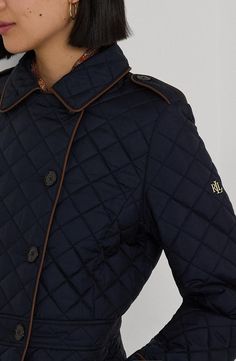 Lauren Ralph Lauren Double Breasted Quilted Jacket | Nordstrom Ralph Lauren Quilted Jacket Woman, Stylish Leather Jacket, 2025 Style, Womens Quilted Jacket, 2024 Style, Fitted Jacket, Street Smart, Navy Jacket, Crochet Clothing