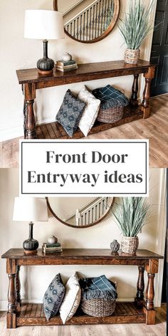 Maximize your front door entryway with our stylish entryway tables and benches. Create a warm and welcoming space for guests with our thoughtful design ideas. Experience the perfect combination of functionality and style. Use code: PINTEREST10 Entryway Furniture Front Entry, Narrow Entryway Table Ideas, Coastal Farmhouse Entryway Ideas, Entryway Shelf Ideas, How To Decorate Entry Table, Front Door Table Entryway, Hallway Bench Ideas Entryway, Entryway Table With Mirror, Entry Way Table Ideas