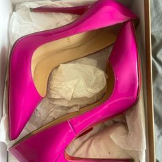 39.5 Fuchsia So Kate’s. Worn Once, In Great Condition. Pictures Provided Of Bottom Of The Shoe. Designer Pink Heels With 4-inch Heel, Pink Heels With Red Sole, Hot Pink Pumps, Pink Nike Shoes, Louboutin So Kate, Christian Louboutin So Kate, So Kate, Pink Pumps, Pink Nike