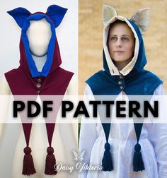 two different costumes with the words pdf pattern on them and an image of a woman wearing