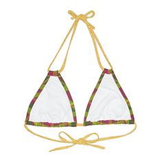 Mix + match to create the swimsuit of your dreams with this Terra Conserva string bikini top. Made with 4-way stretch Tricot (82% Microfiber, 18% Spandex), this string bikini top can be easily coupled with any style Terra Conserva bikini bottom! Each top comes with adjustable elastic straps to ensure a snug fit. .: Material: 82% microfiber polyester, 18% spandex.: Medium fabric (7.5 oz /yd² (250 g/m²).: Adjustable elastic straps.: Removable cups.: Assembled in the USA from globally sourced parts.: Seam thread color automatically matched to design (black or white) XS S M L XL Bust width, in 17.25 18.25 19.25 20.25 21.25 Strap length, in 48.00 48.00 48.00 48.00 48.00 Multicolor String Tie Swimwear For Vacation, Fitted Beach Swimwear With String Tie, Fitted Strappy Swimwear For Festival, Fitted String Tie Swimwear For The Beach, Adjustable T-back Swimwear For Beach Party, Fitted Halter Top For Festival And Vacation, Multicolor Swimwear With String Tie For Beach Season, Adjustable Strappy Halter Top For Swimming, Fitted String Tie Swimwear For Beachwear