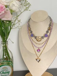 Lavender Heart Layered Statement Choker Necklace | Jewelry | Three Fleas Elegant Purple Choker Jewelry, Handmade Purple Fantasy Necklaces, Vintage Purple Choker Necklace, Purple Amethyst Choker, Market Setup, Dream Accessories, Purple Statement Necklace, Thigh Chain, Lavender Heart