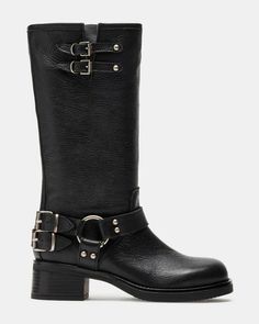 ASTOR Black Leather Knee High Boot | Women's Boots – Steve Madden Uzun Boy, Outfit Boards, Engineer Boots, Steve Madden Boots, The Dancer, Leather Socks, Downtown Girl, Design Square, Take Two