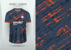 the front and back of a soccer jersey with orange paint splatters on it