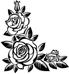 black and white roses with leaves on a white background stockvectors, clipping