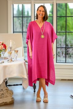 Made in 100% washed linen that is soft and drapes beautifully, our new kaftan can be worn alone, as a yoga or swim cover up, as a tunic over our 100% linen tanks and dresses, or even over a cami and your favorite jeans. The perfect resort piece. Made in Ukraine 100% Linen Spring Linen V-neck Kaftan, Elegant Linen Kaftan For Summer, Elegant Linen Tunic For The Beach, V-neck Linen Beach Cover-up Dress, Linen V-neck Dress For Beach Cover-up, Oversized Linen Summer Dress For Loungewear, Oversized Linen Dress For Summer Loungewear, Flowy Linen Dress For Loungewear, Spring Linen Beach Cover-up Dress