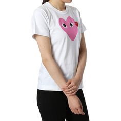 Women's CDG Play Pink Short Sleeve T-shirt White AZ-T105-051-4 Cdg Shirt Outfit Women, Cdg Shirt, Cdg Play, Heart Tee, Comme Des Garcons Play, Pink Love, Pink Shorts, Comme Des Garcons, Shirt White