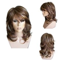 Medium Side Bang Highlighted Layered Slightly Curled Synthetic Wig Feature Type: Full Wigs Cap Construction: Capless Style: Straight Material: Synthetic Wig Hair Bang Type: Side Length: Medium Length Size(CM): 45 Package Contents: 1 x Wig Color: Multicolor. Gradient Wigs, Long Hair With Bangs And Layers, Curly Color, Highlighted Bangs, White Gradient, Blonde Wigs, Wigs Short, Wavy Wigs, Haircut Curly