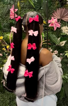 Barbie Pony Hairstyle, Weave Pigtail Hairstyles, 2 Pigtails Braids, Pigtail Wig Hairstyles, Bow Hairstyle Pigtails, 2 Ponytails With Bows, 2 Ponytails With Braids, Hair Bows Black Women, Ponytail With A Bow